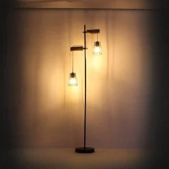 Mina gulvlampe, sort/brun, højde 168 cm, metal/træ