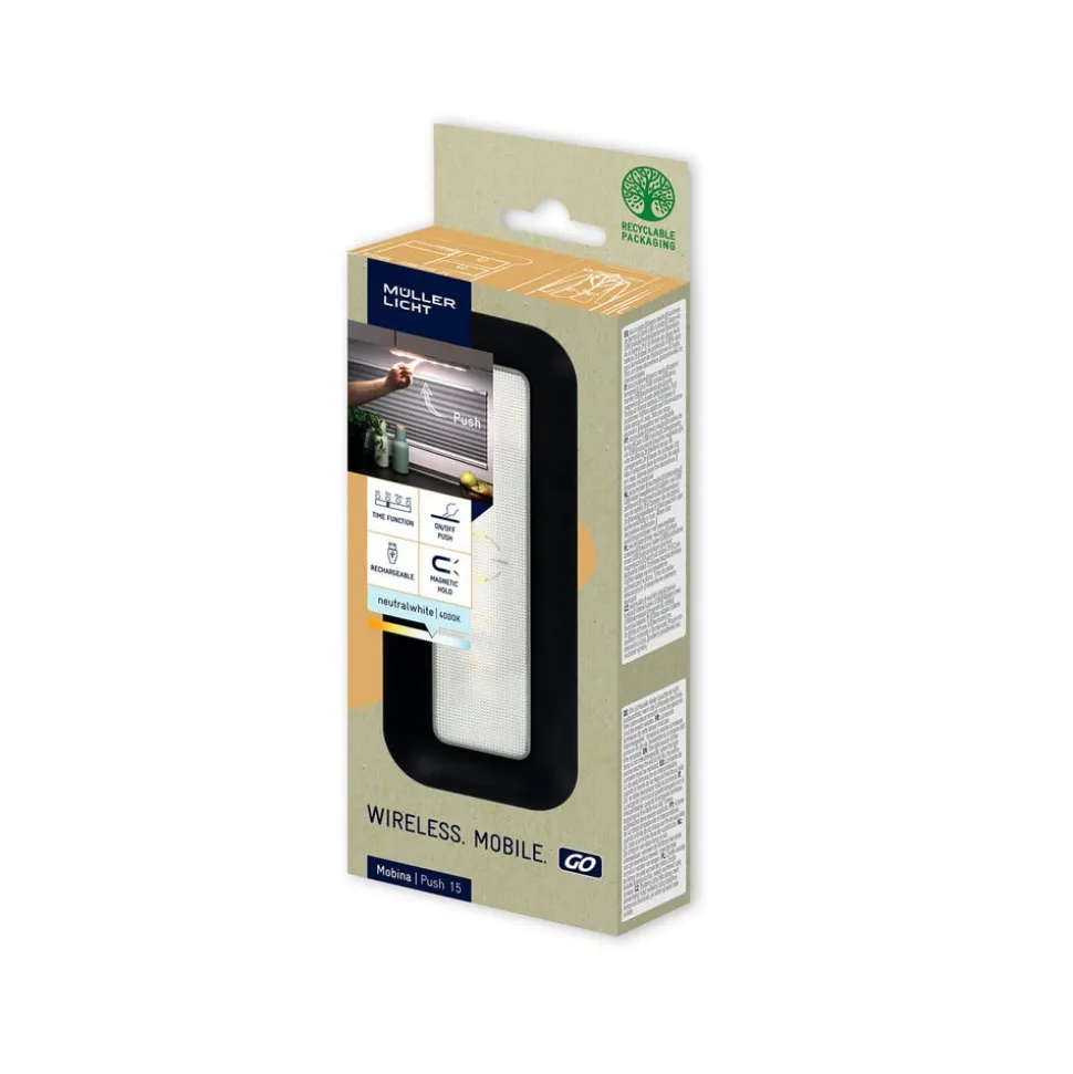 Mobina Push 15 LED-møbellampe, genopladeligt batteri, sort