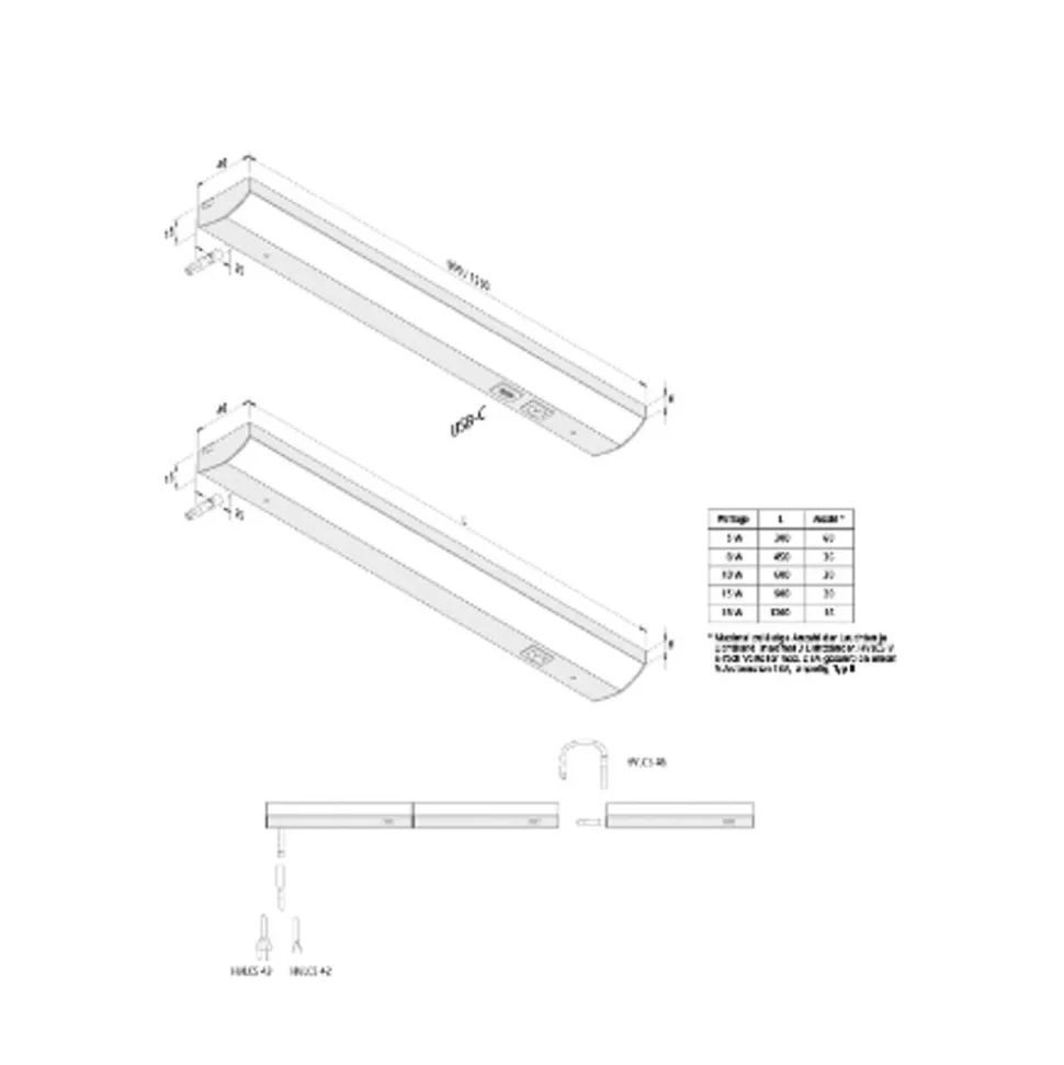 ModuLite F LED-underskabsbelysning, sort, 90 cm, 3.000 K, aluminium