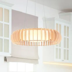 Monte LED hængelampe, Ø 60 cm, lyst træ, træ, CCT