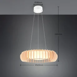 Monte LED hængelampe, Ø 60 cm, lyst træ, træ, CCT