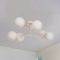 Moon loftlampe, 87 cm, 6 lyskilder, sandfarvet, glas, E27