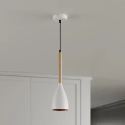 Muza pendel, enkeltlys, hvid/lyst træ