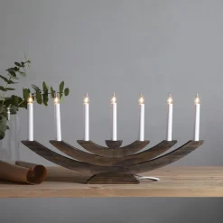 Navida vinduesstage, træ, 7 lyskilder, brun