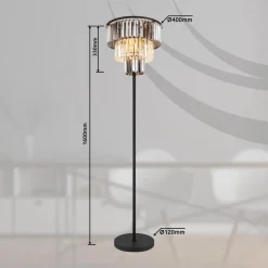 Naxis gulvlampe, sort/røggrå, højde 160 cm, krystal