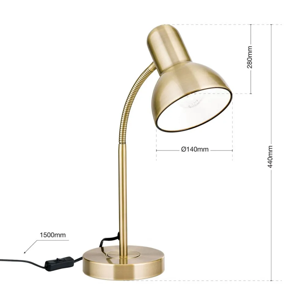 Nemo skrivebordslampe, fleksibel, antik messing