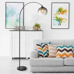 Newcastle gulvlampe, højde 196 cm, sort mat/røggrå
