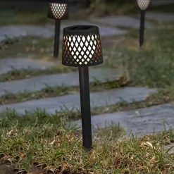 Newgarden LED-solcellelampe Gretita, sort, jordspyd, 4 stk