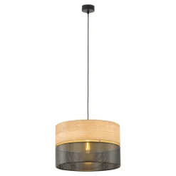 Nicol hængelampe, sort/træ-effekt, Ø 38 cm, 1-lys, 1 x E27