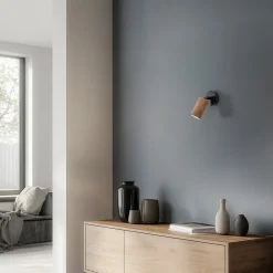 Nise væglampe, 1 lyskilde, sort stål, træ
