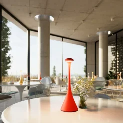Nudrop LED-bordlampe, batteri, IP54, ildrød