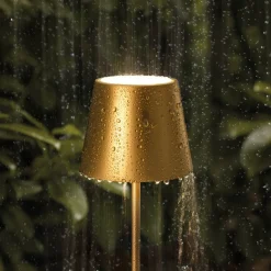 Nuindie LED genopladelig bordlampe, USB-C, guld, IP54, dæmpbar