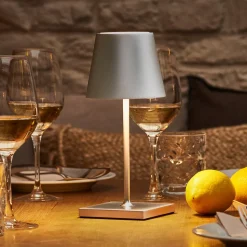 Nuindie mini LED genopladelig bordlampe, Easy Connect, sølv, dæmpbar.
