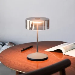 Numotion LED genopladelig bordlampe, grafit, glas, IP54, dæmpbar