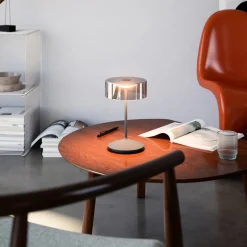 Numotion LED genopladelig bordlampe, grafit, glas, IP54, dæmpbar