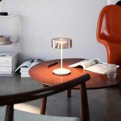 Numotion LED genopladelig bordlampe, hvid, glas, IP54, dæmpbar