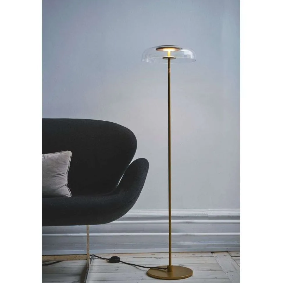 Nuura LED-gulvlampe Blossi, højde 120 cm, guldfarvet/klar