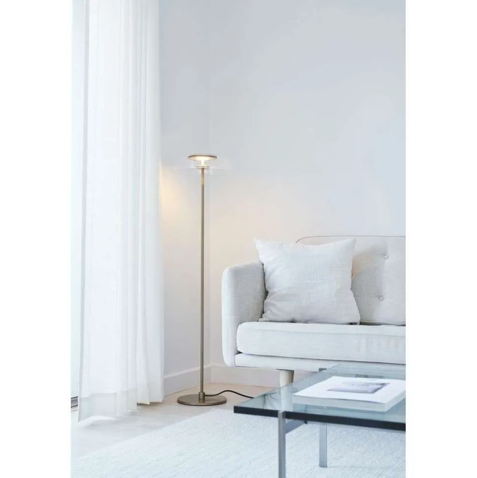 Nuura LED-gulvlampe Blossi, højde 120 cm, guldfarvet/klar