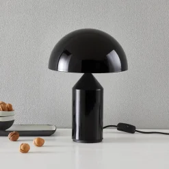Oluce Atollo bordlampe, aluminium, Ø 25 cm, sort