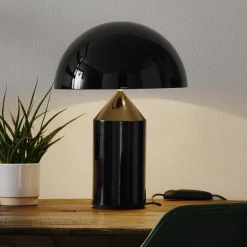 Oluce Atollo bordlampe, dæmpbar, Ø38cm, sort