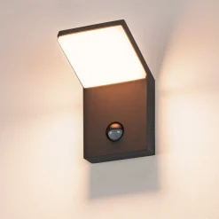 Ordi LED-væglampe, antracit, aluminium, bredde 10 cm, sensor