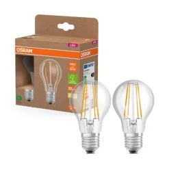 OSRAM LED glødepære E27 3,8W Filament 2,700K 806lm 2-pak