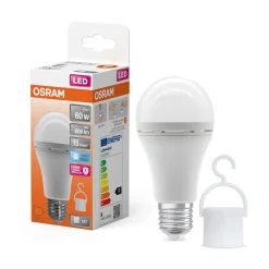 OSRAM LED-pære E27 8W mat 2700K genopladeligt batteri nødlys