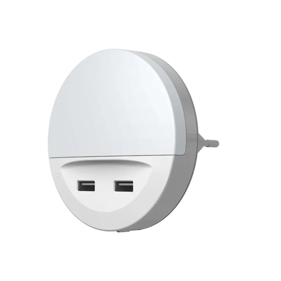 OSRAM LED-stikkontaktnattelys LUNETTA USB, hvid, Ø 9 cm