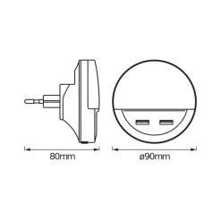 OSRAM LED-stikkontaktnattelys LUNETTA USB, hvid, Ø 9 cm