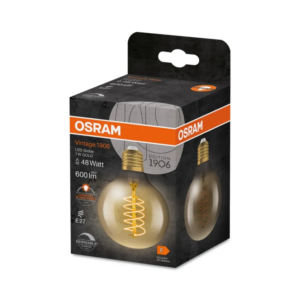 OSRAM LED Vintage 1906, G80, E27, 7 W, guld, 2.200 K, dim.