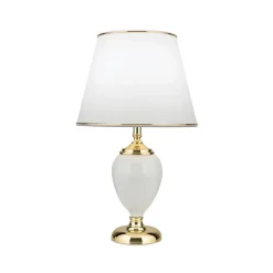Ovum bordlampe, hvid/guldfarvet, højde 48 cm, keramik/chintz
