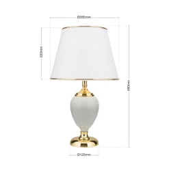 Ovum bordlampe, hvid/guldfarvet, højde 48 cm, keramik/chintz