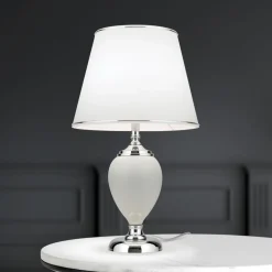 Ovum bordlampe, hvid/krom, højde 48 cm, keramik/chintz