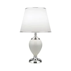 Ovum bordlampe, hvid/krom, højde 48 cm, keramik/chintz