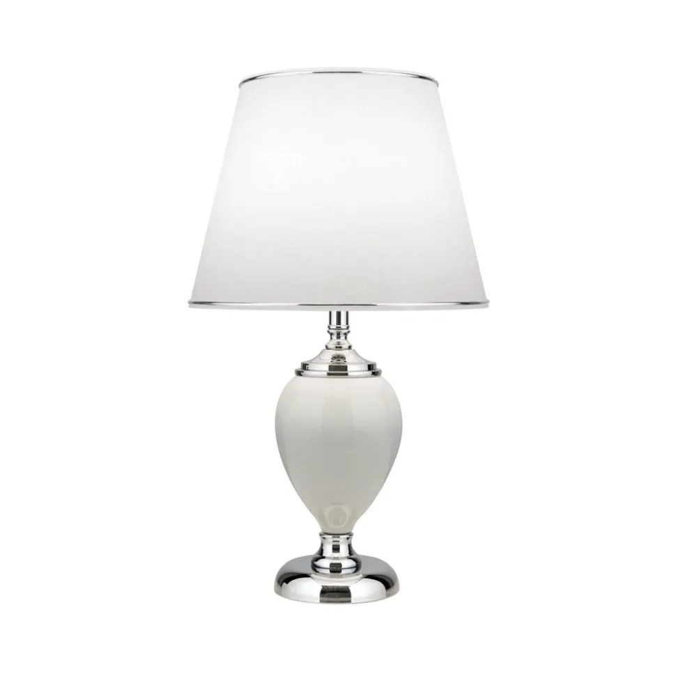 Ovum bordlampe, hvid/krom, højde 48 cm, keramik/chintz