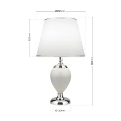 Ovum bordlampe, hvid/krom, højde 48 cm, keramik/chintz