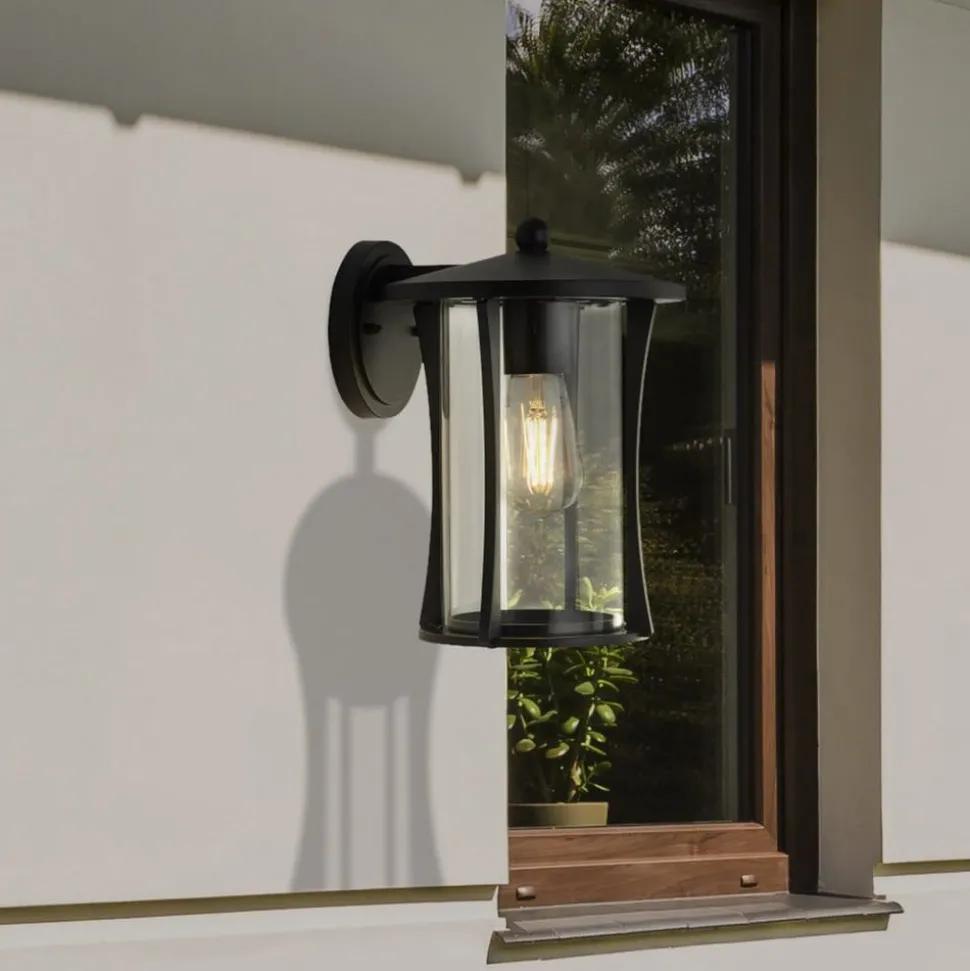 Pagoda udendørs væglampe, IP44, sort, metal, E27