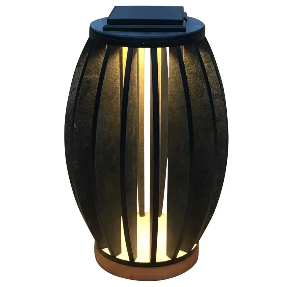 Pastek LED-solcellelampe af teaktræ med sensor