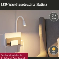 Paulmann Halina USB LED-væglampe, fleksibel arm hvid