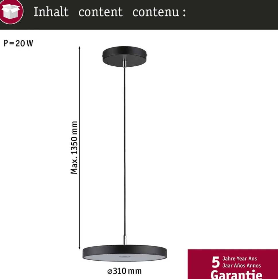 Paulmann LED-hængelampe Hildor, sort Ø 31 cm 3-trins dæmpbar