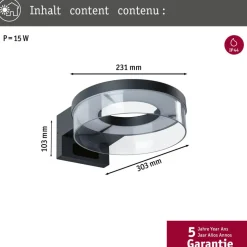 Paulmann LED-væglampe Capera, antracit, CCT, IP44