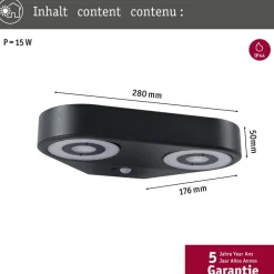 Paulmann LED-væglampe Silma antracit 2 lyskilder IP44