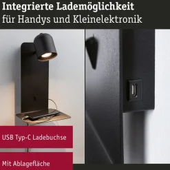 Paulmann Malena USB vægspot med hylde, sort