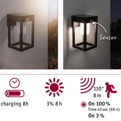 Paulmann Marisol LED-væglampe, solcelle, sensor