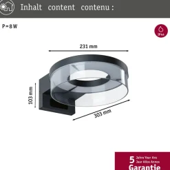 Paulmann udendørs LED-væglampe Capera, antracit, IP44