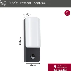 Paulmann udendørs LED-væglampe Bonnie, aluminium, antracit, sensor