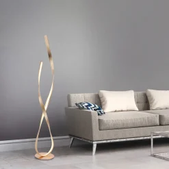 Paul Neuhaus LED-gulvlampe Linda, guld, metal, dæmpbar