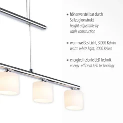 Paul Neuhaus LED-hængelampe Hydra, stålfarvet, glas, 80 cm