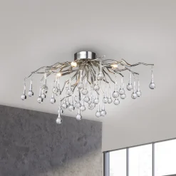 Paul Neuhaus loftlampe Icicle, glaspendel, 4 lyskilder, sølv