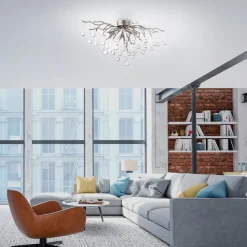 Paul Neuhaus loftlampe Icicle, glaspendel, 4 lyskilder, sølv